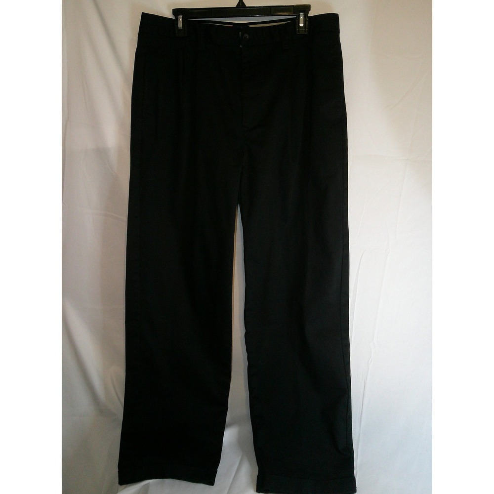 Chaps Mens Black Chino Style Dress‎ Pants W36 L32 Pleated Front